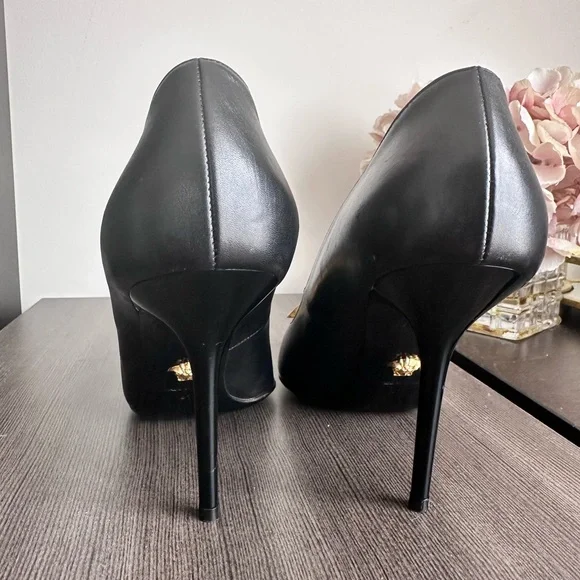 Versace Black Heels with Gold Medusa Accent - Picture 3 of 6